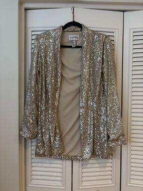 Joseph Ribkoff Silver Sequin Draped Jacket